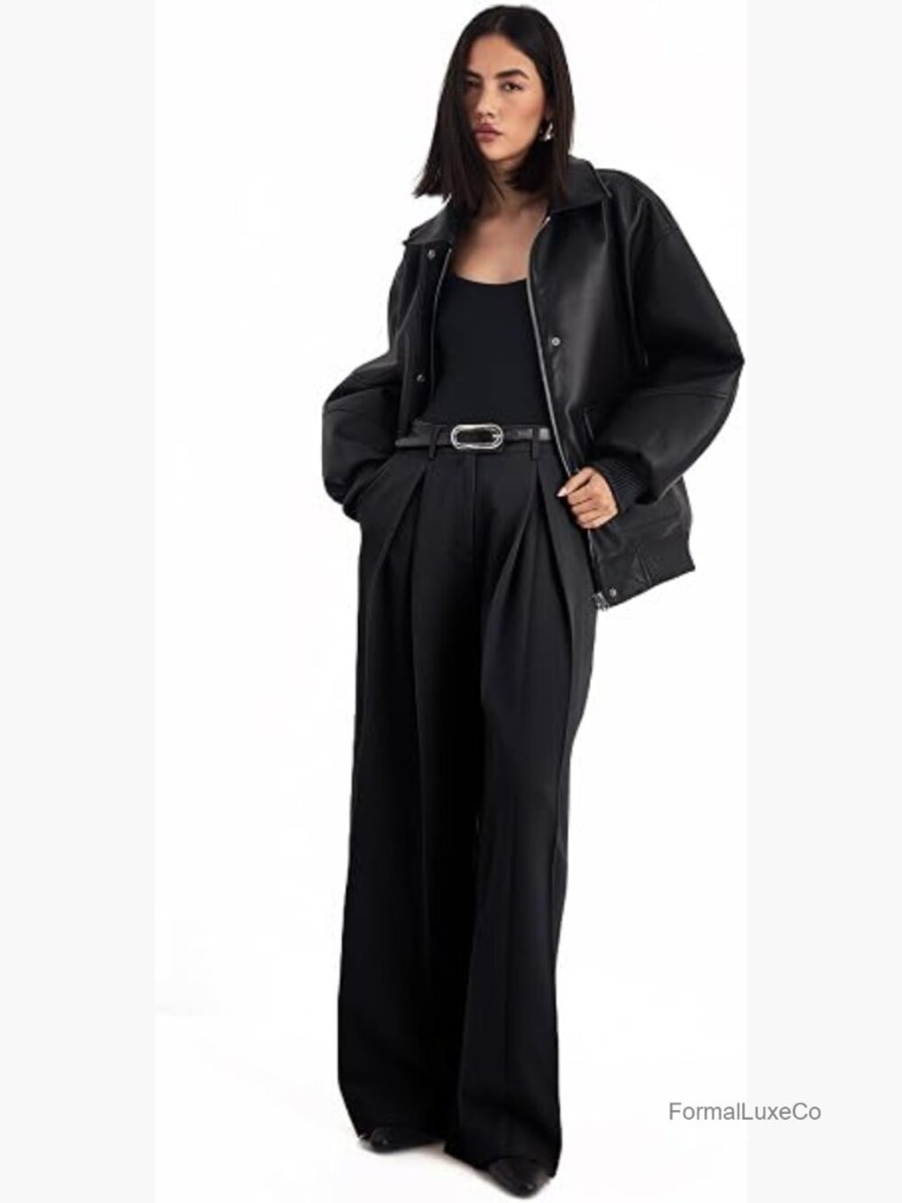 Double Pleated Wide Leg Tailored Pants